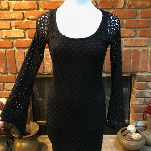 Vintage Black Coachella Chic Eyelet Mini Dress - Picture 5 of 10